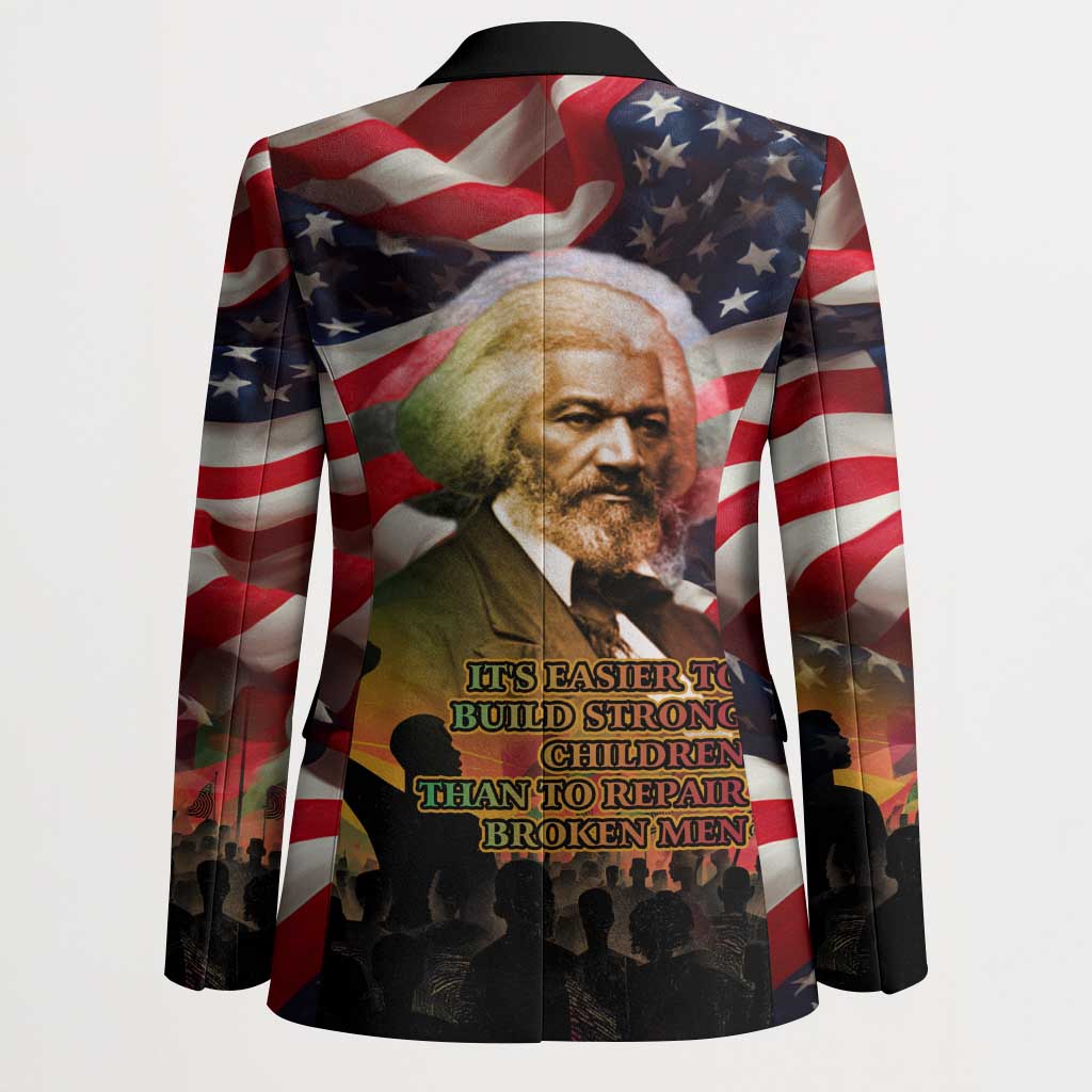 Frederick Douglass Blazer American Flag Background Powerful Quote Build Strong Children Civil Rights Tribute - Wonder Print Shop