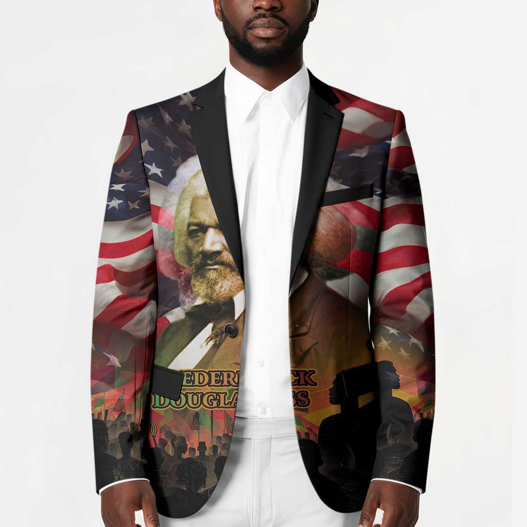 Frederick Douglass Blazer American Flag Background Powerful Quote Build Strong Children Civil Rights Tribute - Wonder Print Shop