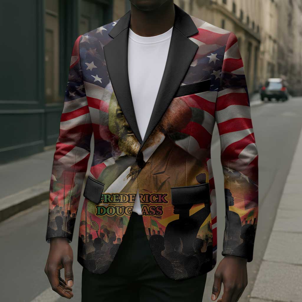 Frederick Douglass Blazer American Flag Background Powerful Quote Build Strong Children Civil Rights Tribute - Wonder Print Shop