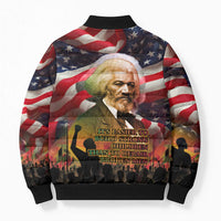 Frederick Douglass Bomber Puffer Jacket American Flag Background Powerful Quote Build Strong Children Civil Rights Tribute - Wonder Print Shop