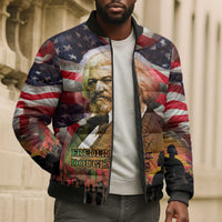 Frederick Douglass Bomber Puffer Jacket American Flag Background Powerful Quote Build Strong Children Civil Rights Tribute - Wonder Print Shop