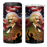 Frederick Douglass 4 in 1 Can Cooler Tumbler American Flag Background Powerful Quote Build Strong Children Civil Rights Tribute - Wonder Print Shop
