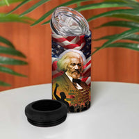 Frederick Douglass 4 in 1 Can Cooler Tumbler American Flag Background Powerful Quote Build Strong Children Civil Rights Tribute - Wonder Print Shop