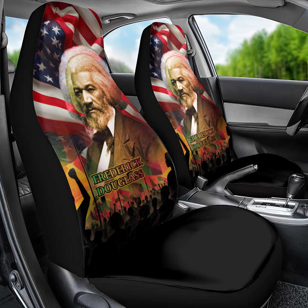 Frederick Douglass Car Seat Cover American Flag Background Powerful Quote Build Strong Children Civil Rights Tribute - Wonder Print Shop