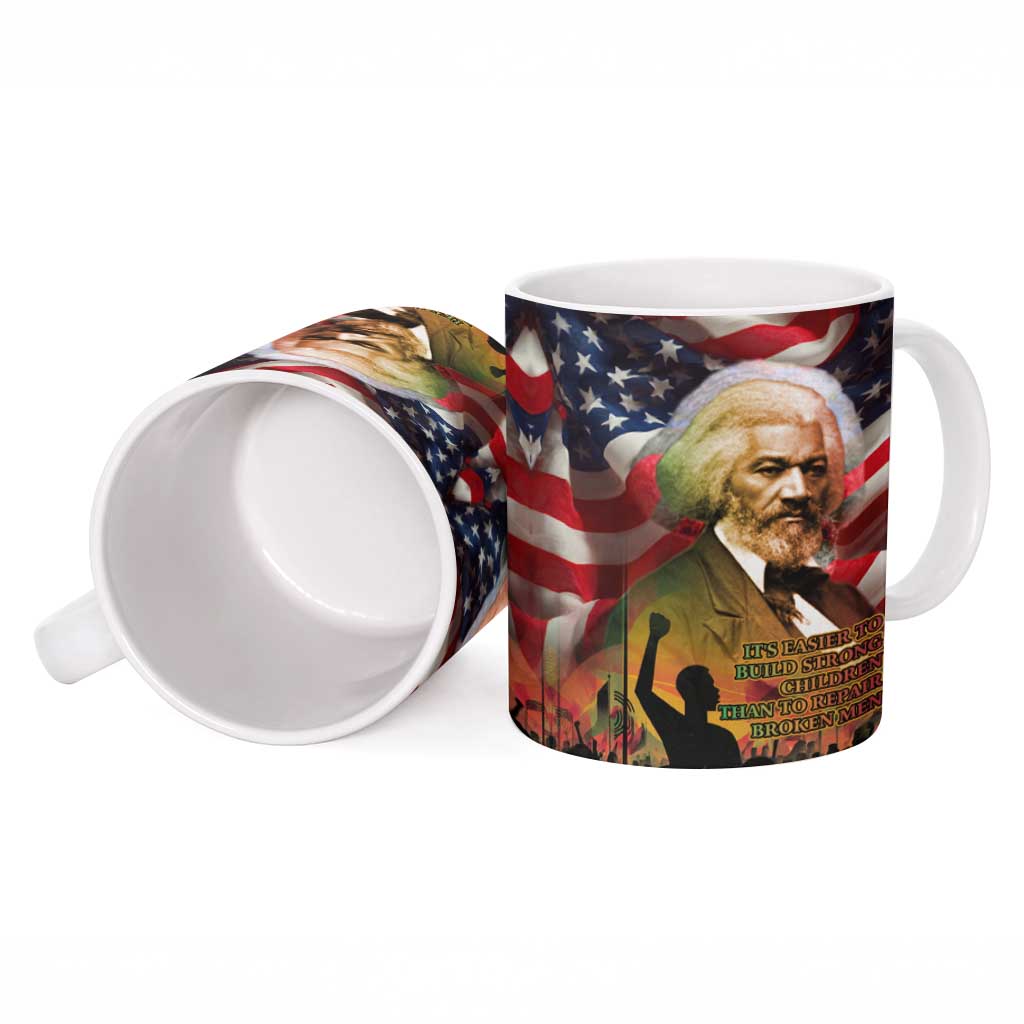 Frederick Douglass Ceramic Mug American Flag Background Powerful Quote Build Strong Children Civil Rights Tribute - Wonder Print Shop