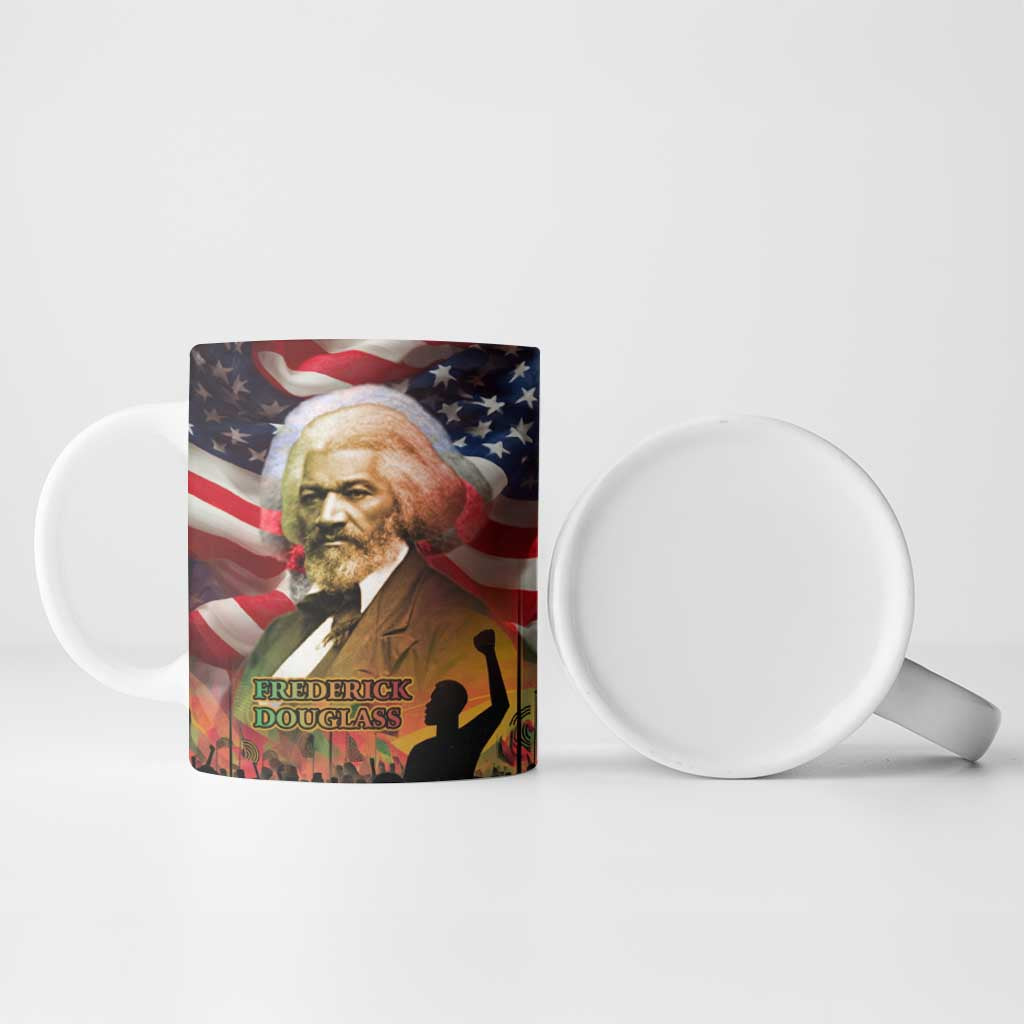 Frederick Douglass Ceramic Mug American Flag Background Powerful Quote Build Strong Children Civil Rights Tribute - Wonder Print Shop