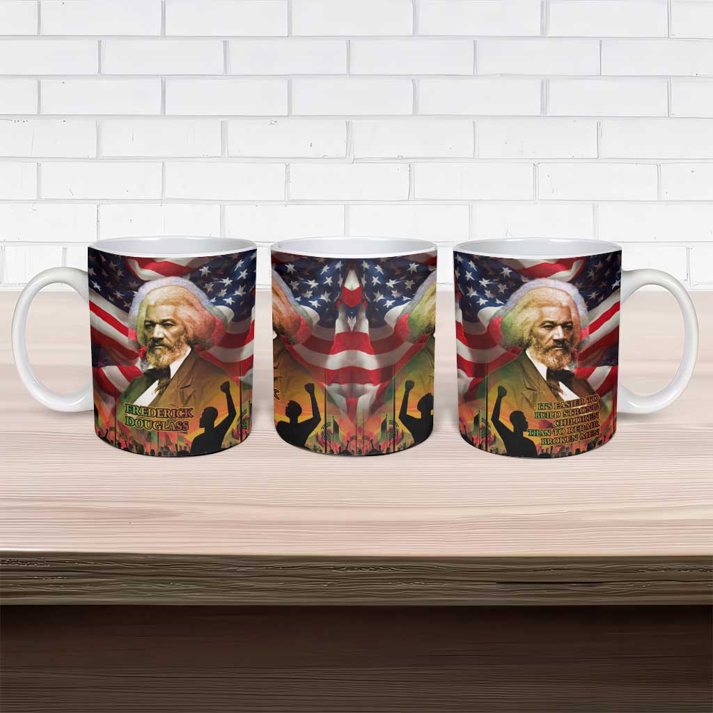 Frederick Douglass Ceramic Mug American Flag Background Powerful Quote Build Strong Children Civil Rights Tribute - Wonder Print Shop