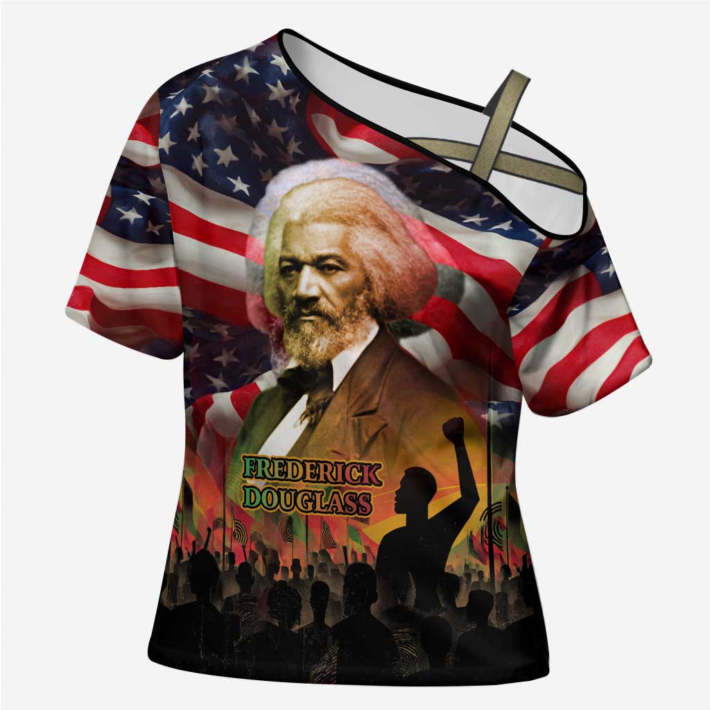 Frederick Douglass Cross Shoulder Shirt American Flag Background Powerful Quote Build Strong Children Civil Rights Tribute - Wonder Print Shop