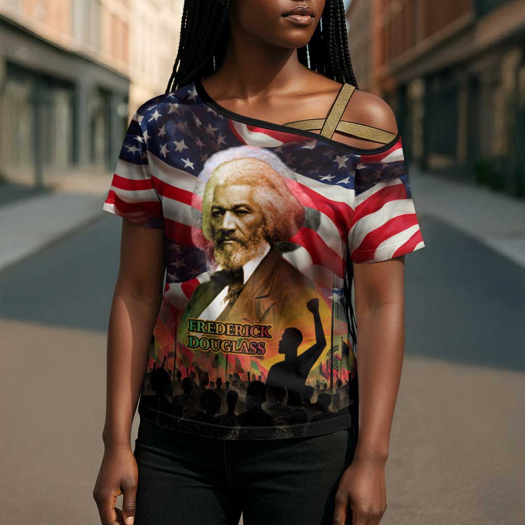 Frederick Douglass Cross Shoulder Shirt American Flag Background Powerful Quote Build Strong Children Civil Rights Tribute - Wonder Print Shop
