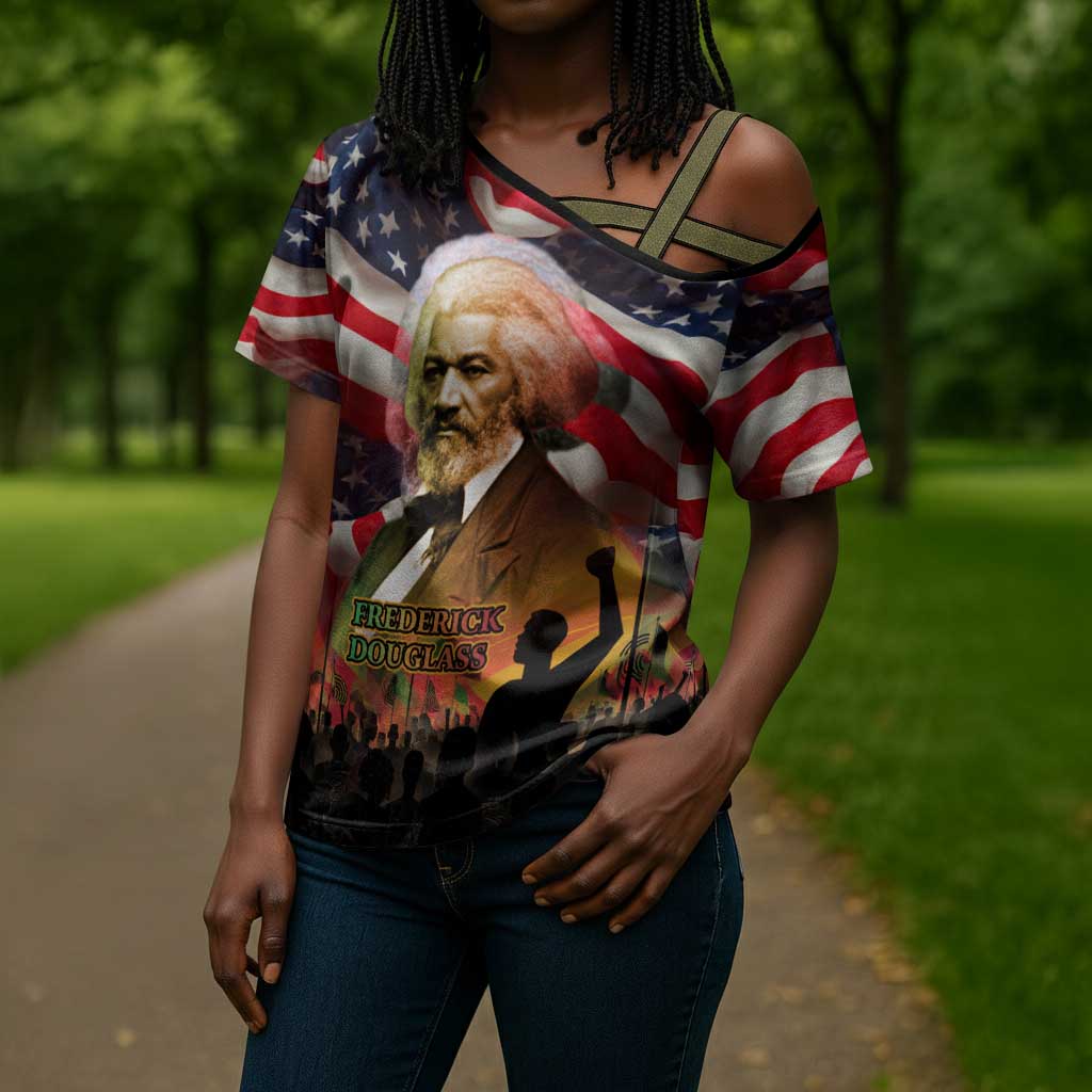 Frederick Douglass Cross Shoulder Shirt American Flag Background Powerful Quote Build Strong Children Civil Rights Tribute - Wonder Print Shop