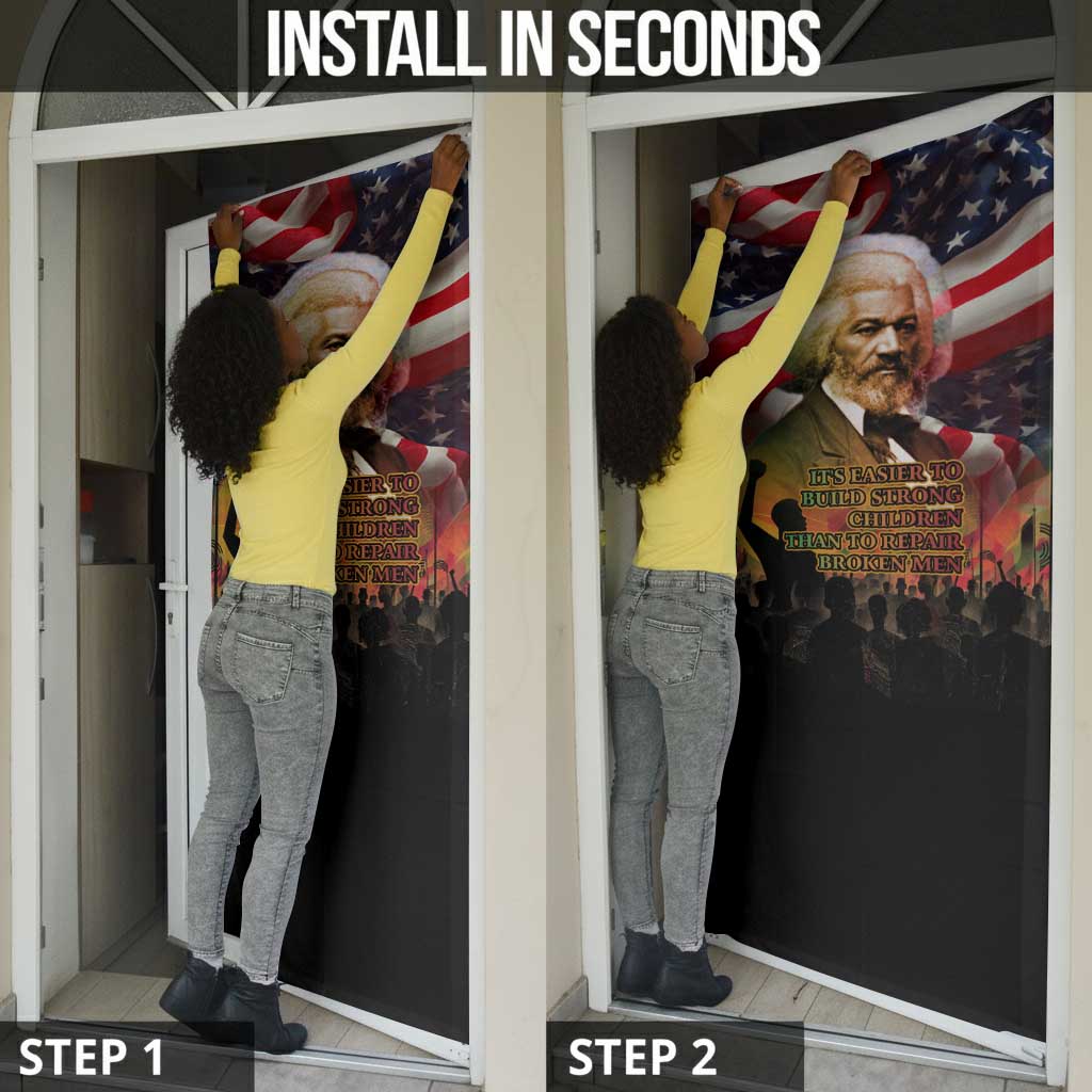 Frederick Douglass Door Cover American Flag Background Powerful Quote Build Strong Children Civil Rights Tribute - Wonder Print Shop