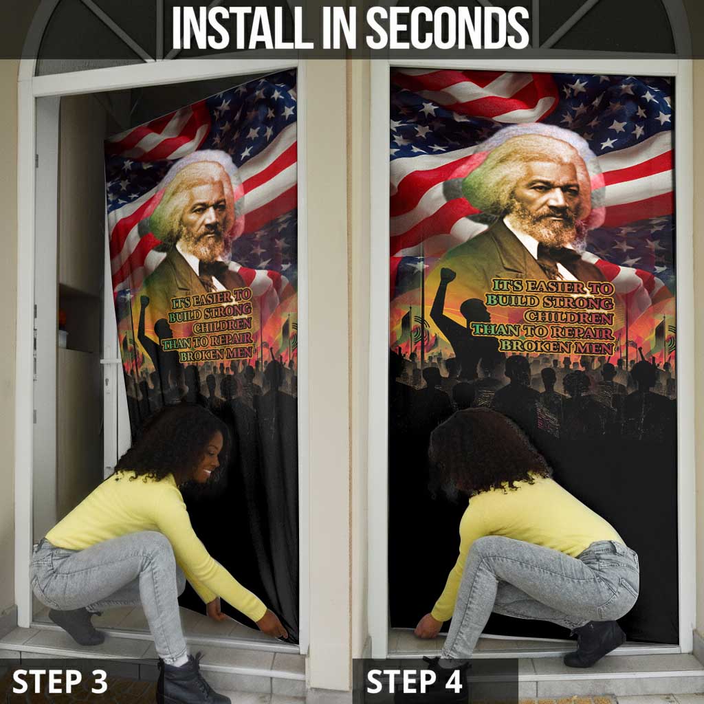 Frederick Douglass Door Cover American Flag Background Powerful Quote Build Strong Children Civil Rights Tribute - Wonder Print Shop