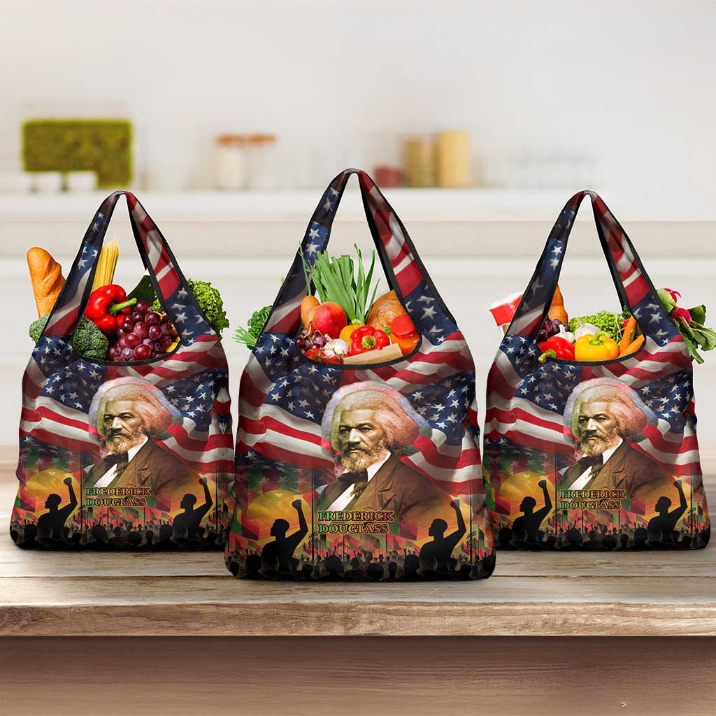 Frederick Douglass Grocery Bag American Flag Background Powerful Quote Build Strong Children Civil Rights Tribute - Wonder Print Shop