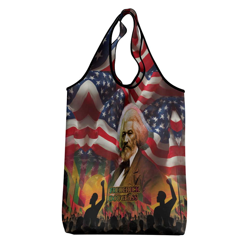 Frederick Douglass Grocery Bag American Flag Background Powerful Quote Build Strong Children Civil Rights Tribute - Wonder Print Shop
