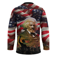 Frederick Douglass Hockey Jersey American Flag Background Powerful Quote Build Strong Children Civil Rights Tribute - Wonder Print Shop