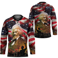 Frederick Douglass Hockey Jersey American Flag Background Powerful Quote Build Strong Children Civil Rights Tribute - Wonder Print Shop