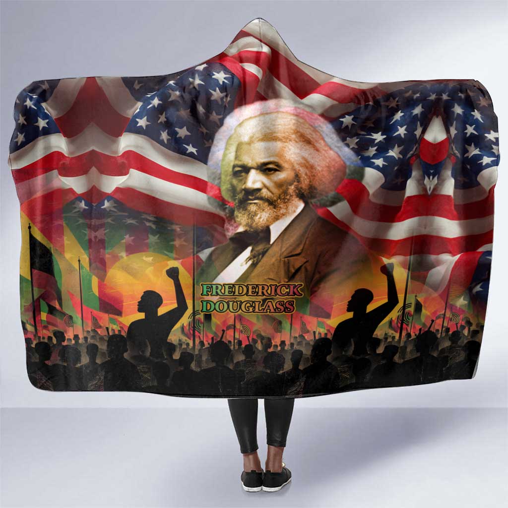 Frederick Douglass Hooded Blanket American Flag Background Powerful Quote Build Strong Children Civil Rights Tribute - Wonder Print Shop