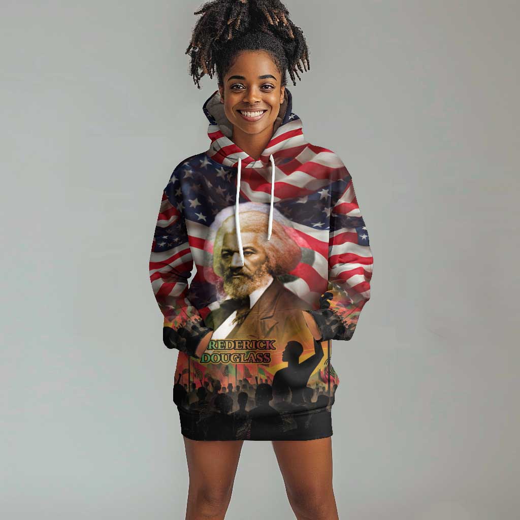 Frederick Douglass Hoodie Dress American Flag Background Powerful Quote Build Strong Children Civil Rights Tribute - Wonder Print Shop