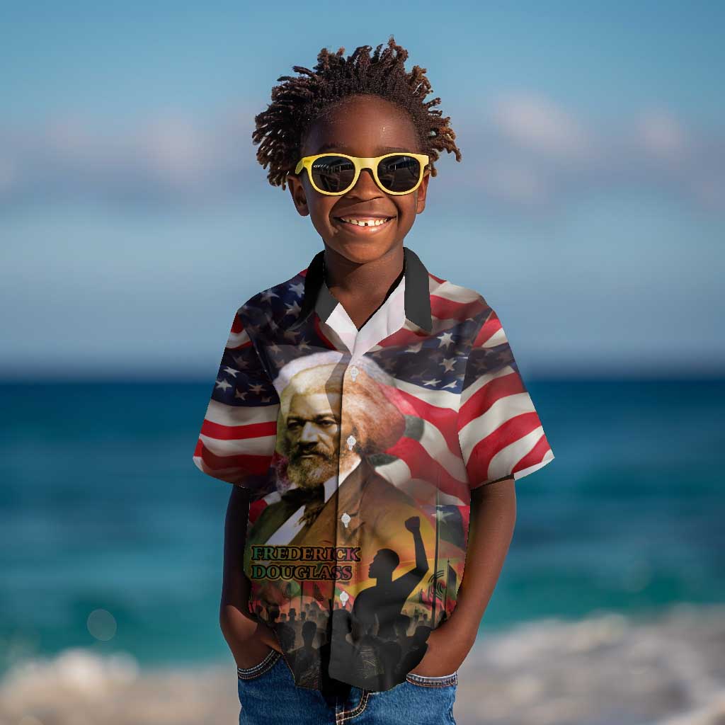 Frederick Douglass Kid Hawaiian Shirt American Flag Background Powerful Quote Build Strong Children Civil Rights Tribute TS04