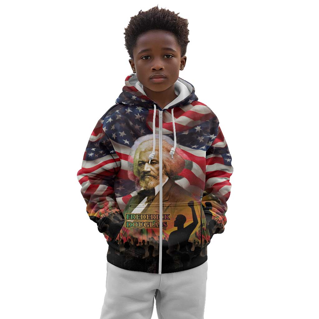 Frederick Douglass Kid Hoodie American Flag Background Powerful Quote Build Strong Children Civil Rights Tribute - Wonder Print Shop
