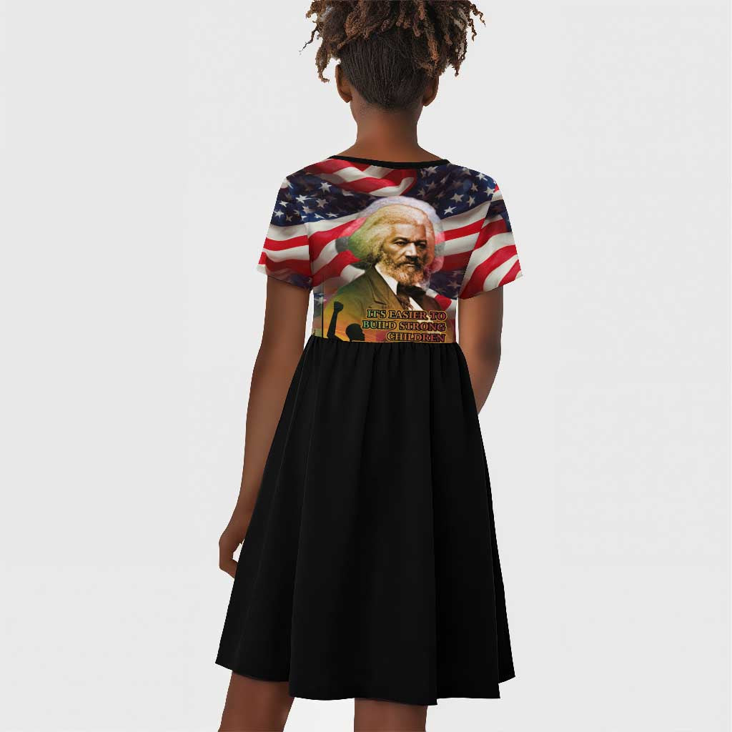 Frederick Douglass Kid Short Sleeve Dress American Flag Background Powerful Quote Build Strong Children Civil Rights Tribute TS04