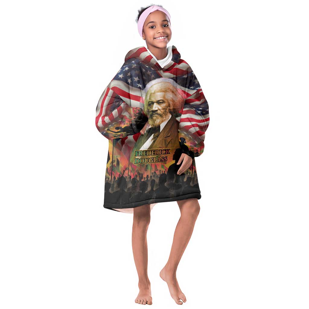 Frederick Douglass Kid Wearable Blanket Hoodie American Flag Background Powerful Quote Build Strong Children Civil Rights Tribute - Wonder Print Shop