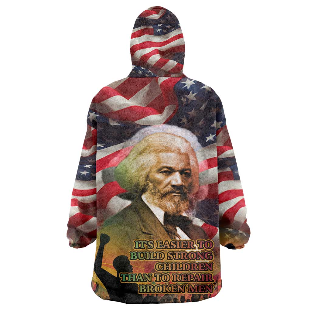 Frederick Douglass Kid Wearable Blanket Hoodie American Flag Background Powerful Quote Build Strong Children Civil Rights Tribute - Wonder Print Shop
