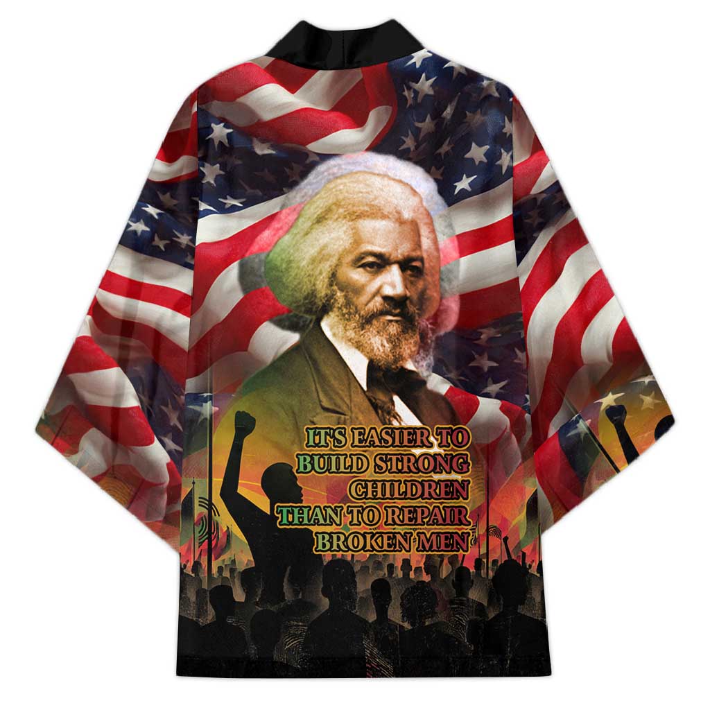 Frederick Douglass Kimono American Flag Background Powerful Quote Build Strong Children Civil Rights Tribute - Wonder Print Shop