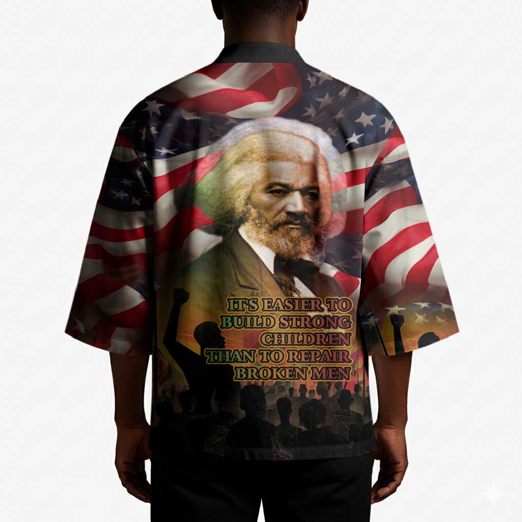 Frederick Douglass Kimono American Flag Background Powerful Quote Build Strong Children Civil Rights Tribute - Wonder Print Shop