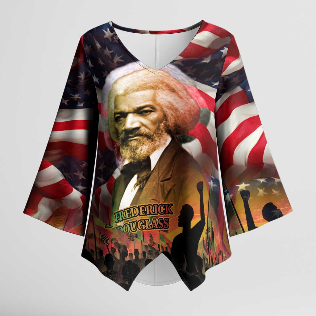 Frederick Douglass Kimono Sleeve Blouse American Flag Background Powerful Quote Build Strong Children Civil Rights Tribute - Wonder Print Shop