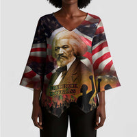 Frederick Douglass Kimono Sleeve Blouse American Flag Background Powerful Quote Build Strong Children Civil Rights Tribute - Wonder Print Shop
