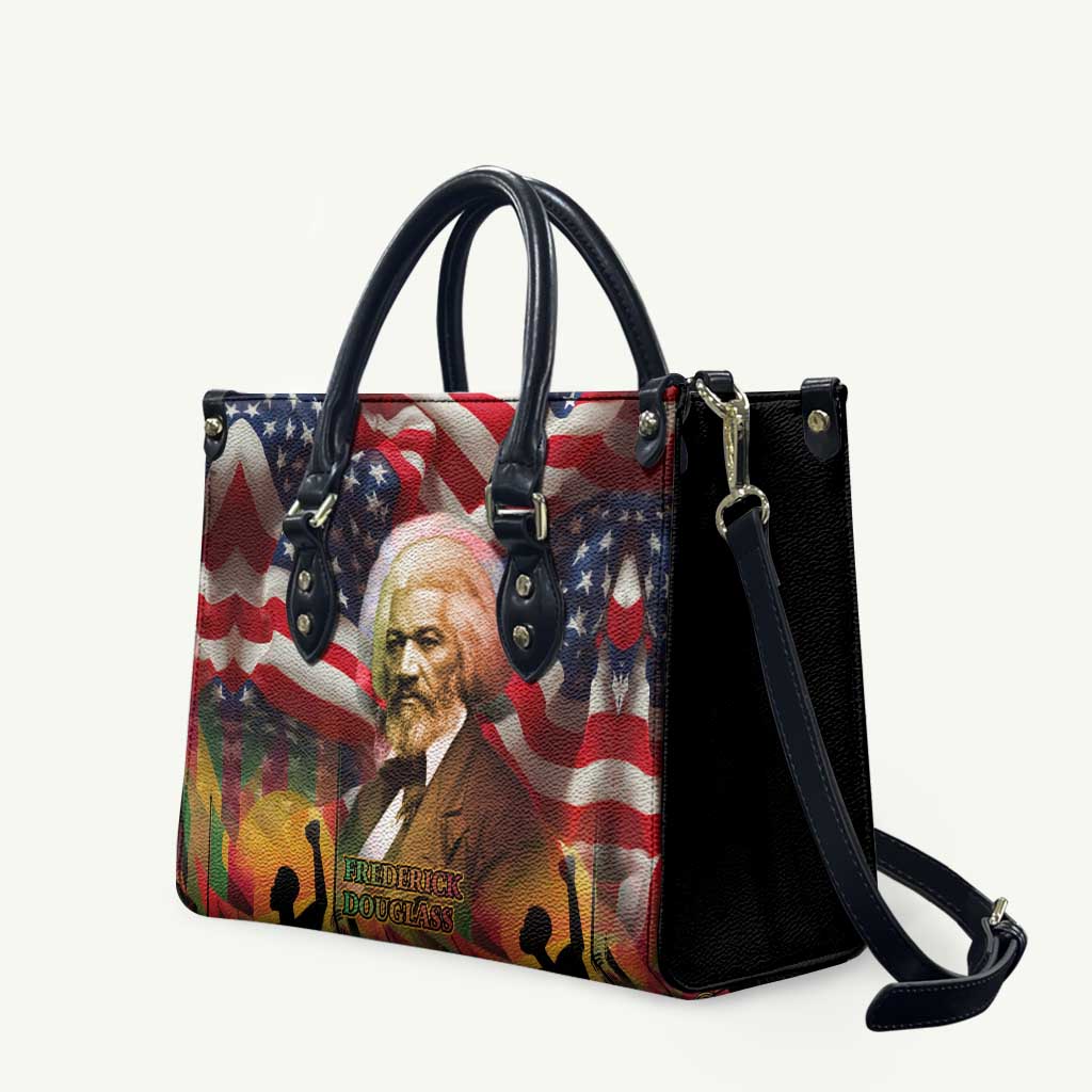 Frederick Douglass Leather Bag American Flag Background Powerful Quote Build Strong Children Civil Rights Tribute - Wonder Print Shop