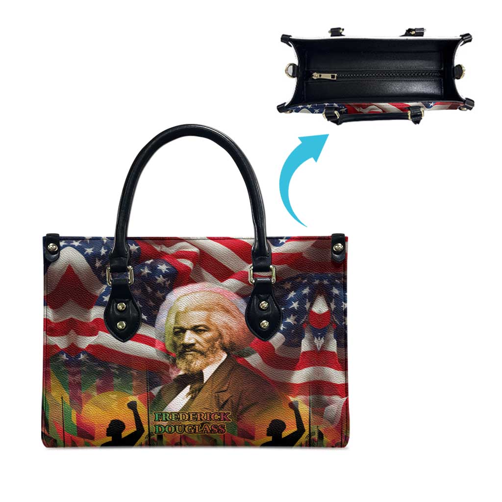 Frederick Douglass Leather Bag American Flag Background Powerful Quote Build Strong Children Civil Rights Tribute - Wonder Print Shop