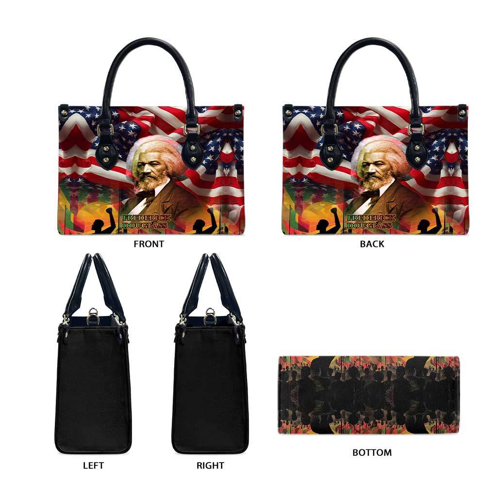 Frederick Douglass Leather Bag American Flag Background Powerful Quote Build Strong Children Civil Rights Tribute - Wonder Print Shop