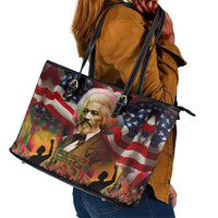 Frederick Douglass Leather Tote Bag American Flag Background Powerful Quote Build Strong Children Civil Rights Tribute - Wonder Print Shop