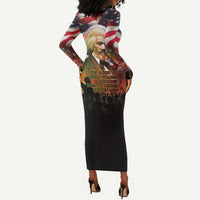 Frederick Douglass Long Sleeve Bodycon Dress American Flag Background Powerful Quote Build Strong Children Civil Rights Tribute - Wonder Print Shop
