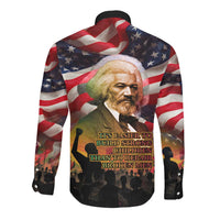 Frederick Douglass Long Sleeve Button Shirt American Flag Background Powerful Quote Build Strong Children Civil Rights Tribute - Wonder Print Shop