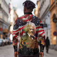 Frederick Douglass Long Sleeve Button Shirt American Flag Background Powerful Quote Build Strong Children Civil Rights Tribute - Wonder Print Shop