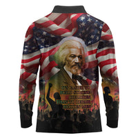 Frederick Douglass Long Sleeve Polo Shirt American Flag Background Powerful Quote Build Strong Children Civil Rights Tribute - Wonder Print Shop