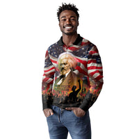Frederick Douglass Long Sleeve Polo Shirt American Flag Background Powerful Quote Build Strong Children Civil Rights Tribute - Wonder Print Shop