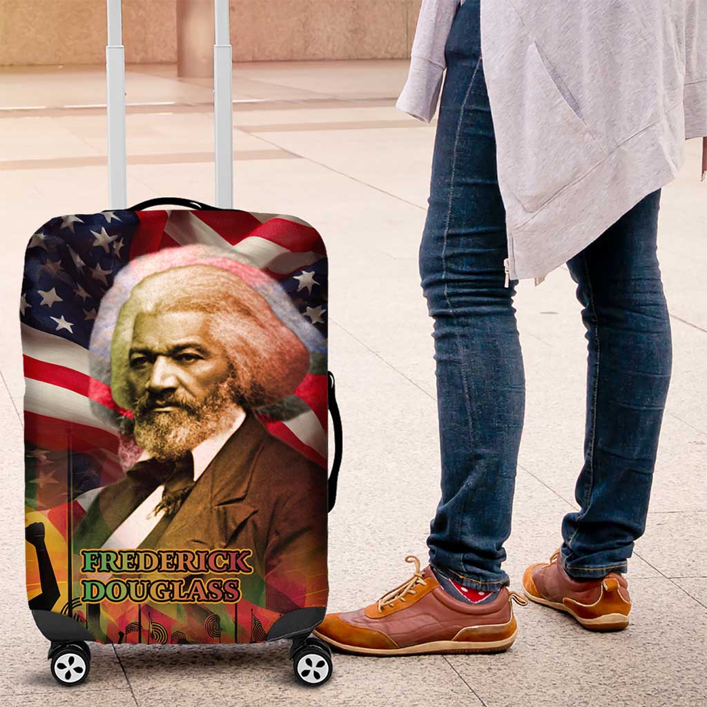 Frederick Douglass Luggage Cover American Flag Background Powerful Quote Build Strong Children Civil Rights Tribute - Wonder Print Shop