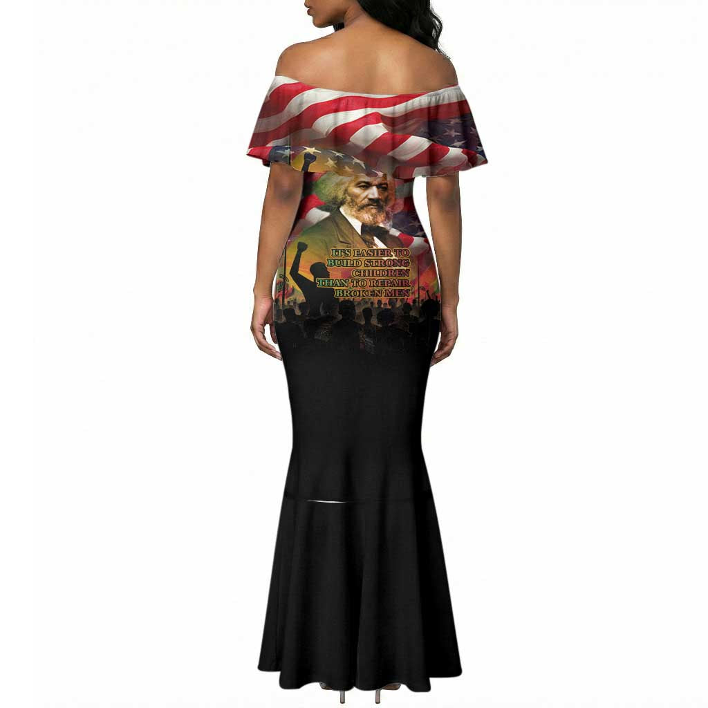 Frederick Douglass Mermaid Dress American Flag Background Powerful Quote Build Strong Children Civil Rights Tribute TS04