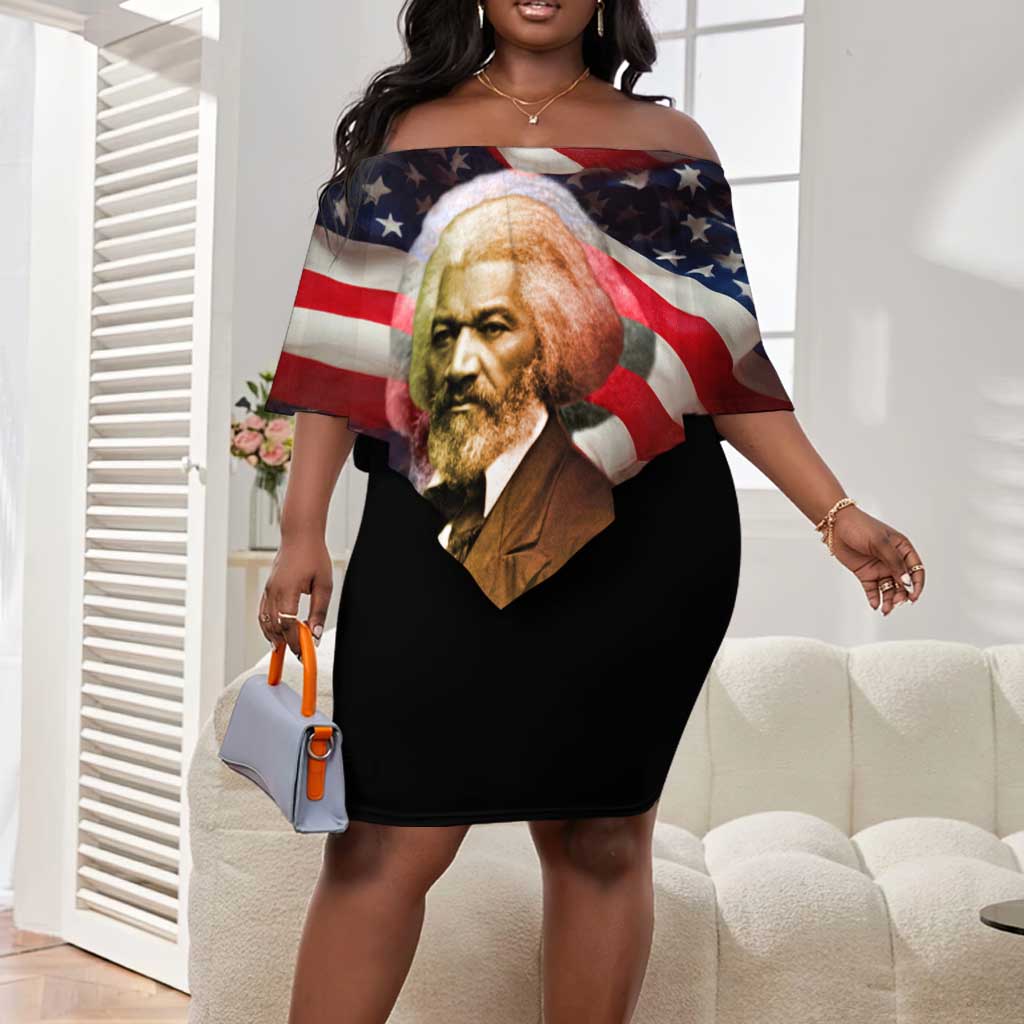 Frederick Douglass Off Shoulder Short Dress American Flag Background Powerful Quote Build Strong Children Civil Rights Tribute - Wonder Print Shop