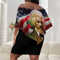 Frederick Douglass Off Shoulder Short Dress American Flag Background Powerful Quote Build Strong Children Civil Rights Tribute - Wonder Print Shop