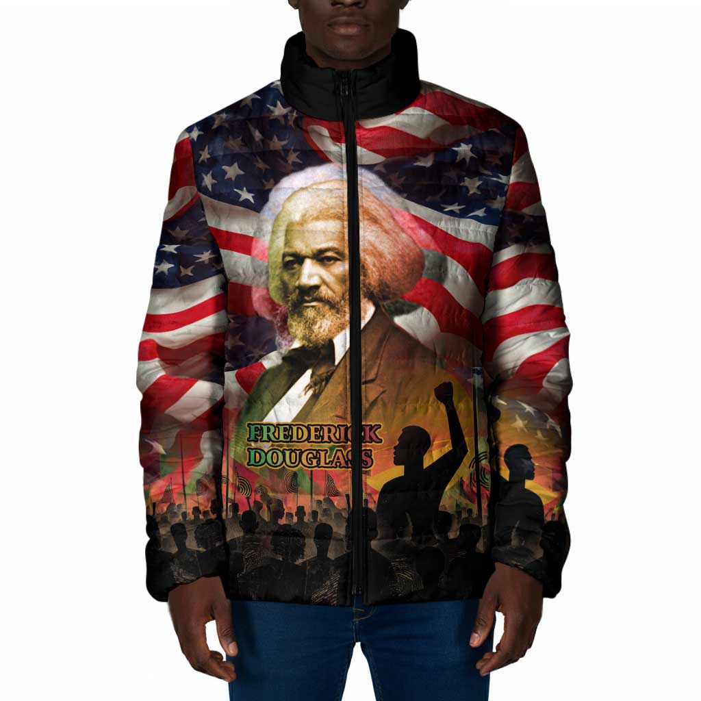 Frederick Douglass Padded Jacket American Flag Background Powerful Quote Build Strong Children Civil Rights Tribute - Wonder Print Shop
