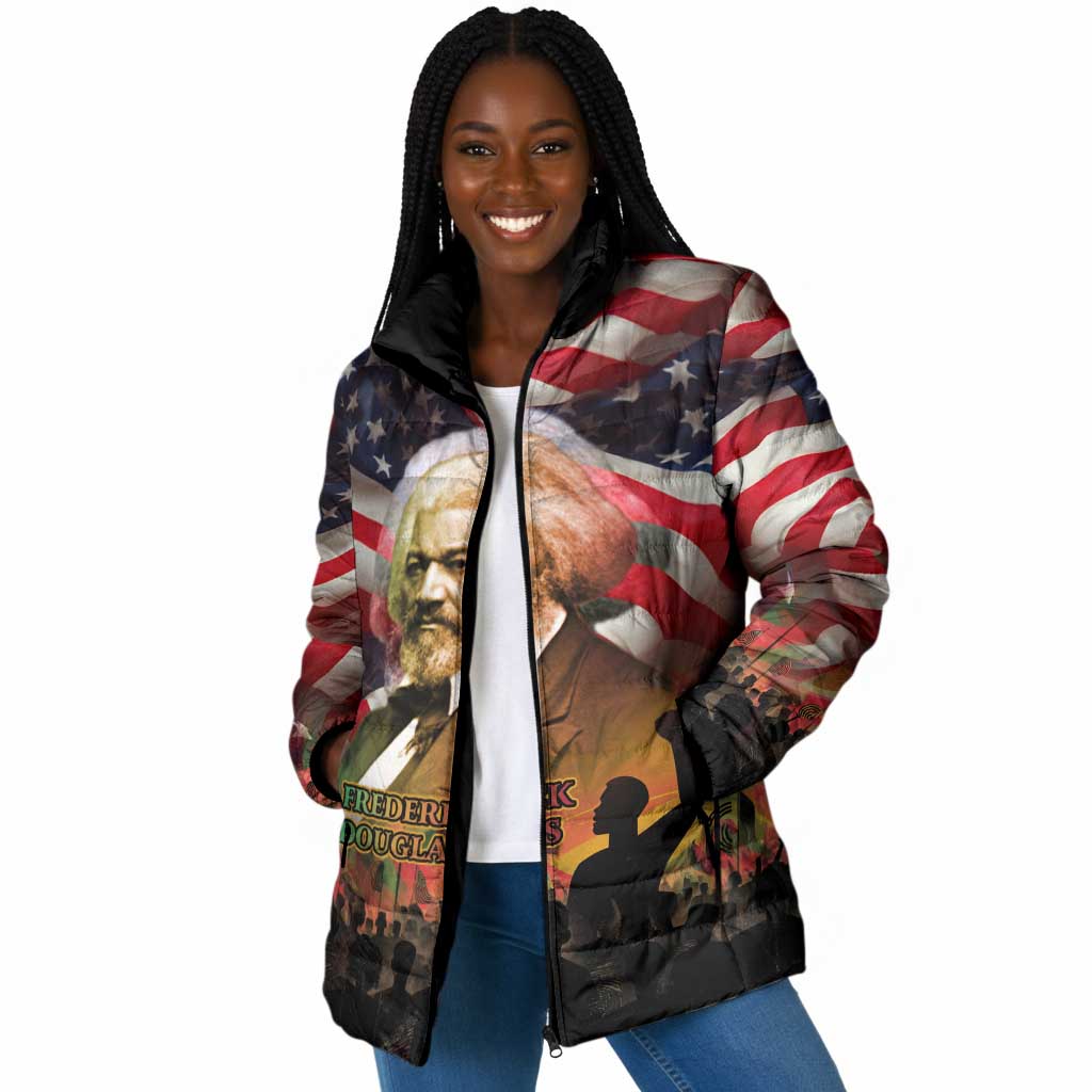 Frederick Douglass Padded Jacket American Flag Background Powerful Quote Build Strong Children Civil Rights Tribute - Wonder Print Shop