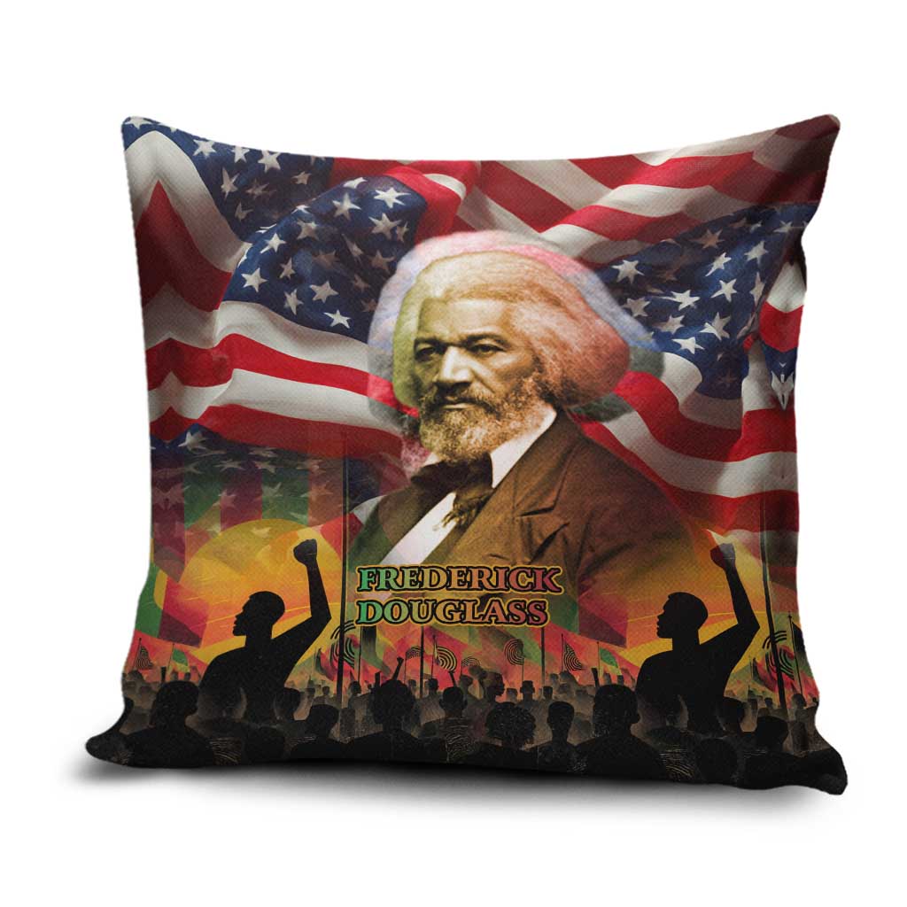 Frederick Douglass Pillow Cover American Flag Background Powerful Quote Build Strong Children Civil Rights Tribute - Wonder Print Shop