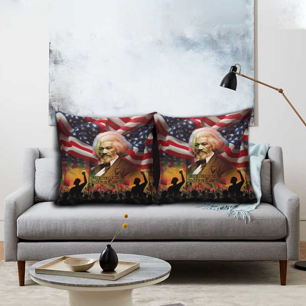 Frederick Douglass Pillow Cover American Flag Background Powerful Quote Build Strong Children Civil Rights Tribute - Wonder Print Shop
