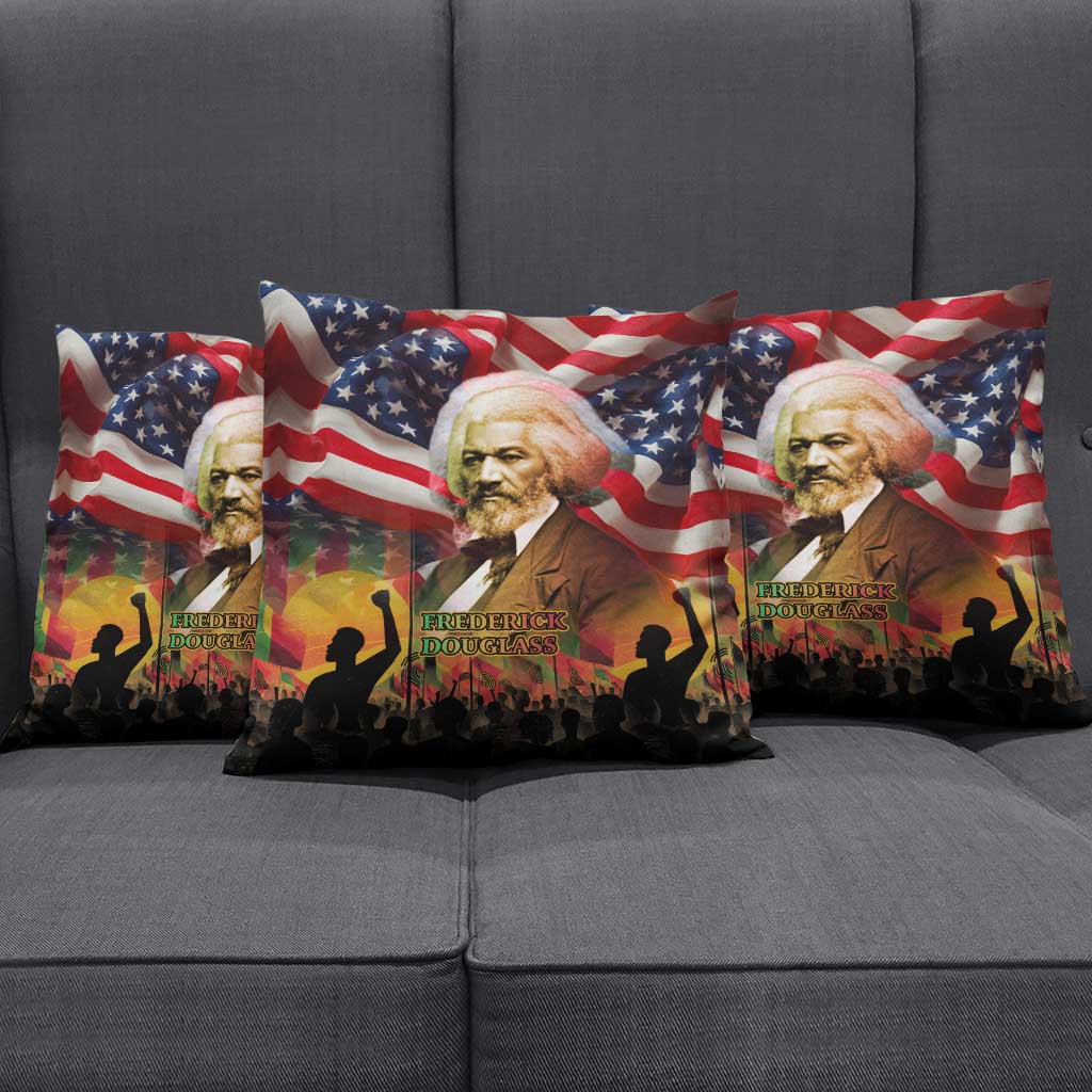 Frederick Douglass Pillow Cover American Flag Background Powerful Quote Build Strong Children Civil Rights Tribute - Wonder Print Shop