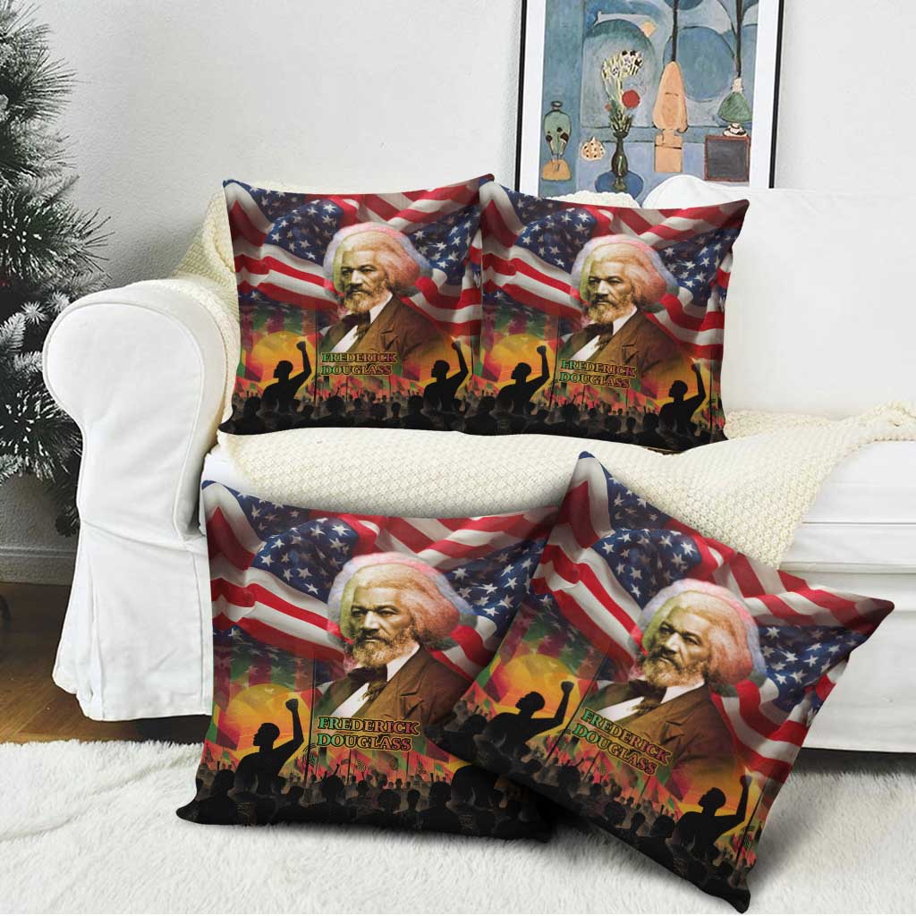 Frederick Douglass Pillow Cover American Flag Background Powerful Quote Build Strong Children Civil Rights Tribute - Wonder Print Shop